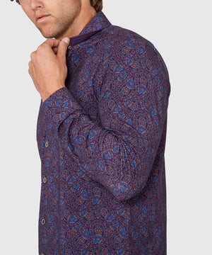 Westport Black Long Sleeve Hidden Button Down Collar Paisley Print Knit Sport Shirt