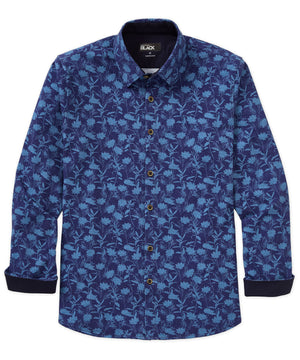 Westport Black Long Sleeve Hidden Button Down Aster Print Knit Sport Shirt