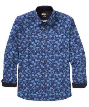 Westport Black Long Sleeve Hidden Button Down Aster Print Knit Sport Shirt