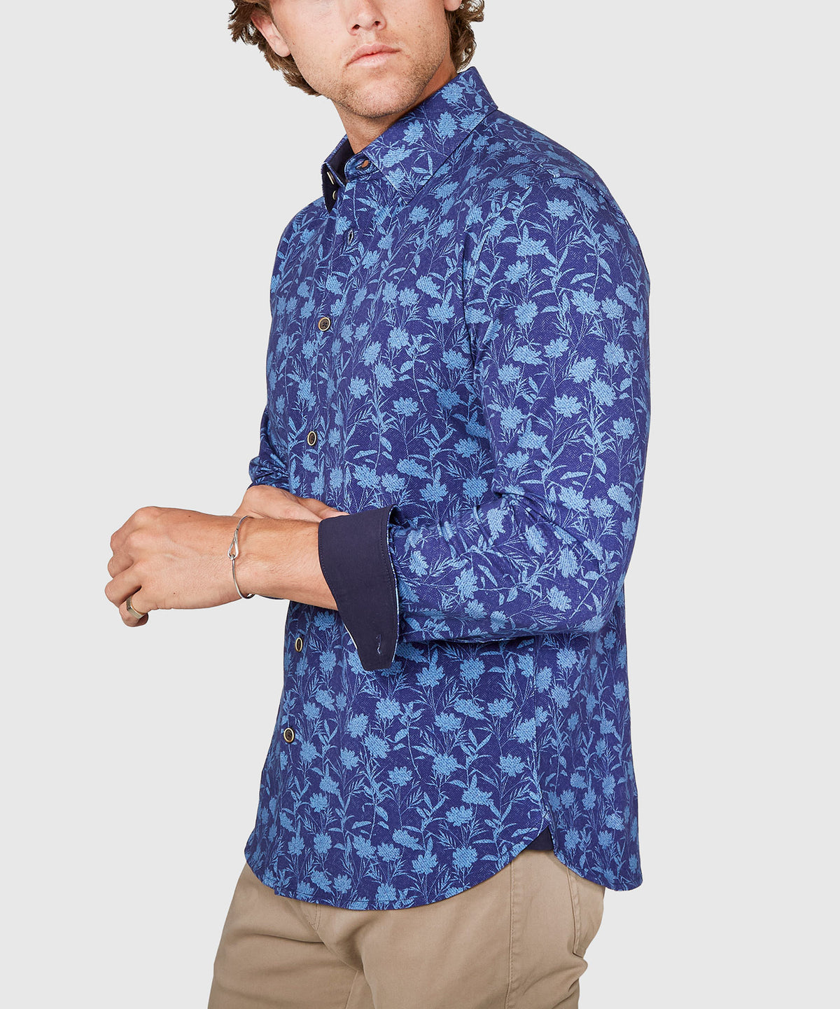 Westport Black Long Sleeve Hidden Button Down Aster Print Knit Sport Shirt, Men's Big & Tall