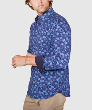 Westport Black Long Sleeve Hidden Button Down Aster Print Knit Sport Shirt