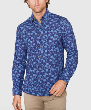 Westport Black Long Sleeve Hidden Button Down Aster Print Knit Sport Shirt