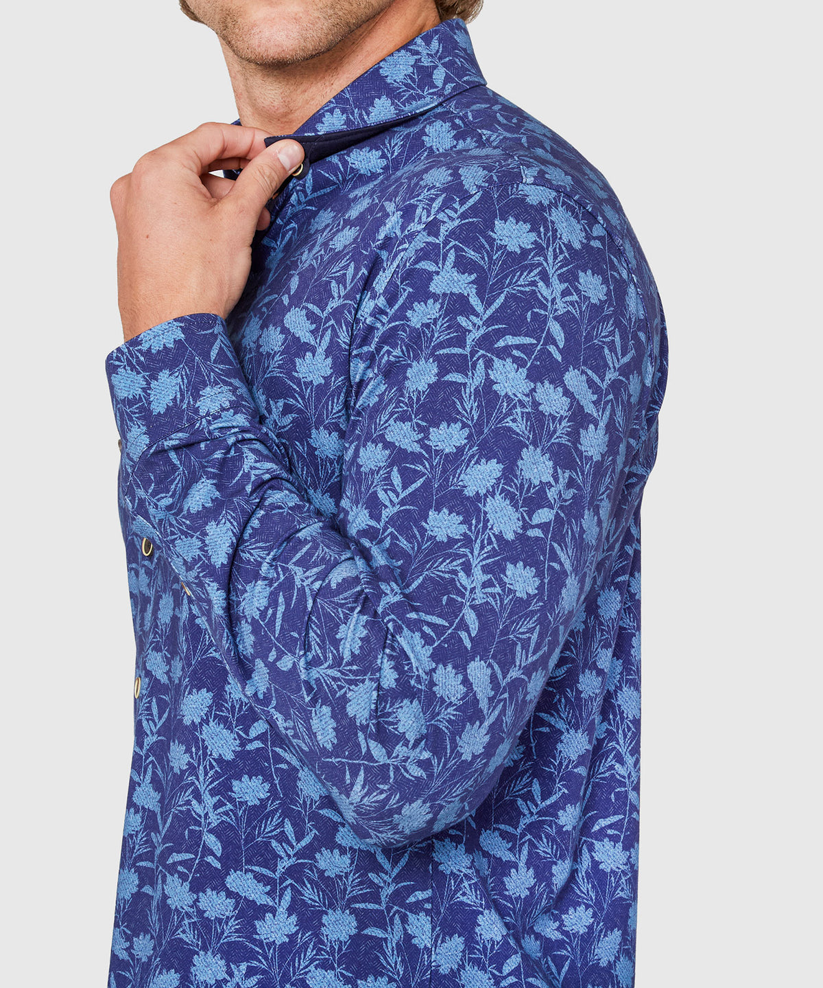 Westport Black Long Sleeve Hidden Button Down Aster Print Knit Sport Shirt, Men's Big & Tall