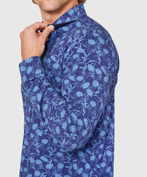 Westport Black Long Sleeve Hidden Button Down Aster Print Knit Sport Shirt