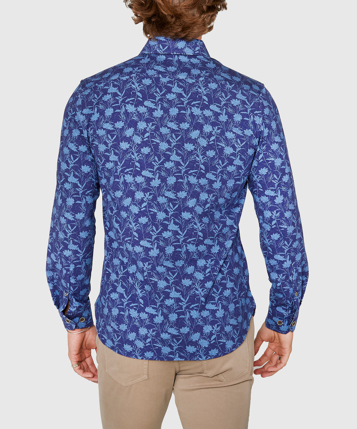Westport Black Long Sleeve Hidden Button Down Aster Print Knit Sport Shirt, Men's Big & Tall