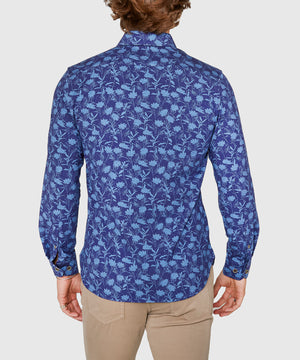 Westport Black Long Sleeve Hidden Button Down Aster Print Knit Sport Shirt