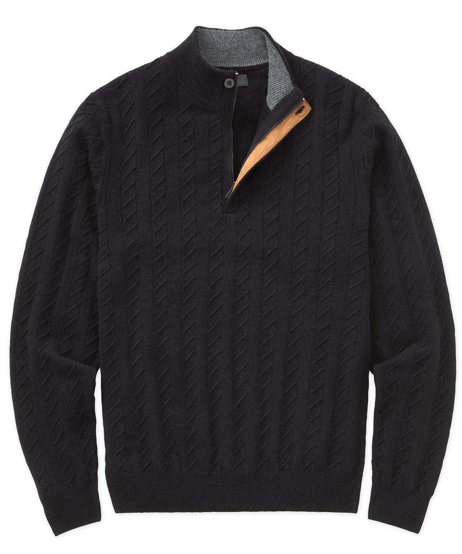 Westport Black Long Sleeve Monaco Cable Knit Button Mock Pullover Sweater, Men's Big & Tall