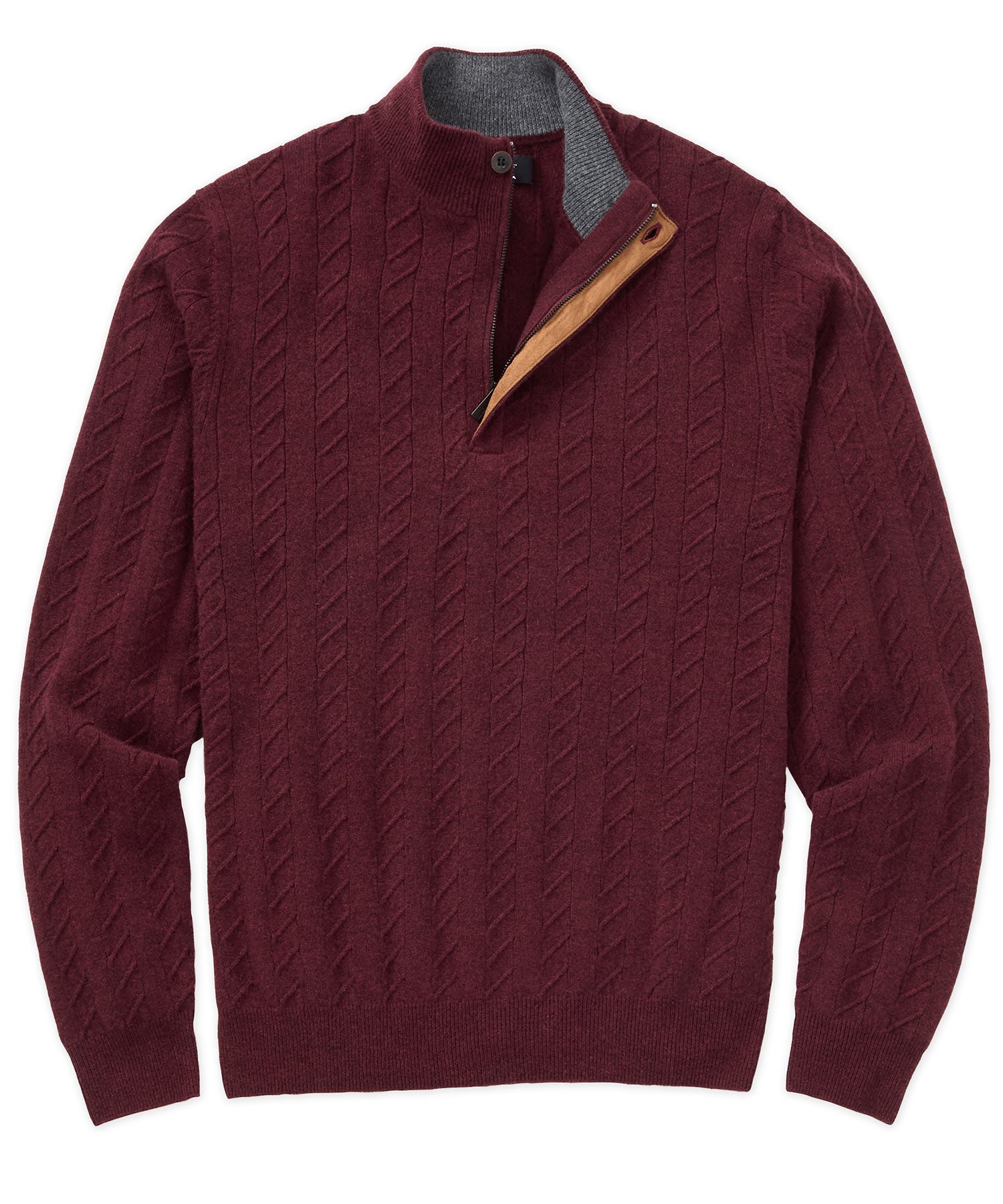 Westport Black Long Sleeve Monaco Cable Knit Button Mock Pullover Sweater, Men's Big & Tall