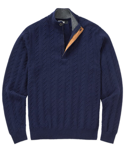 Westport Black Long Sleeve Monaco Cable Knit Button Mock Pullover Sweater, Men's Big & Tall