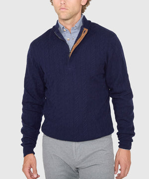 Westport Black Long Sleeve Monaco Cable Knit Button Mock Pullover Sweater
