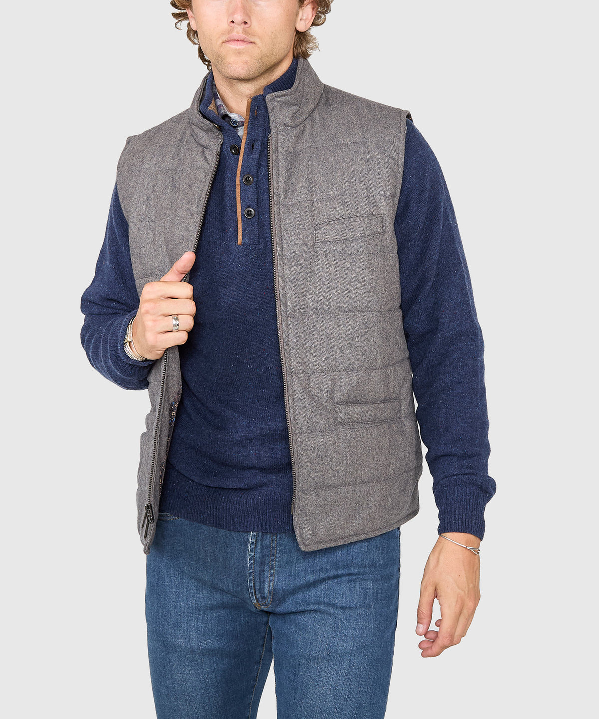 Westport Black Wool Blend Herringbone Commuter Vest, Men's Big & Tall