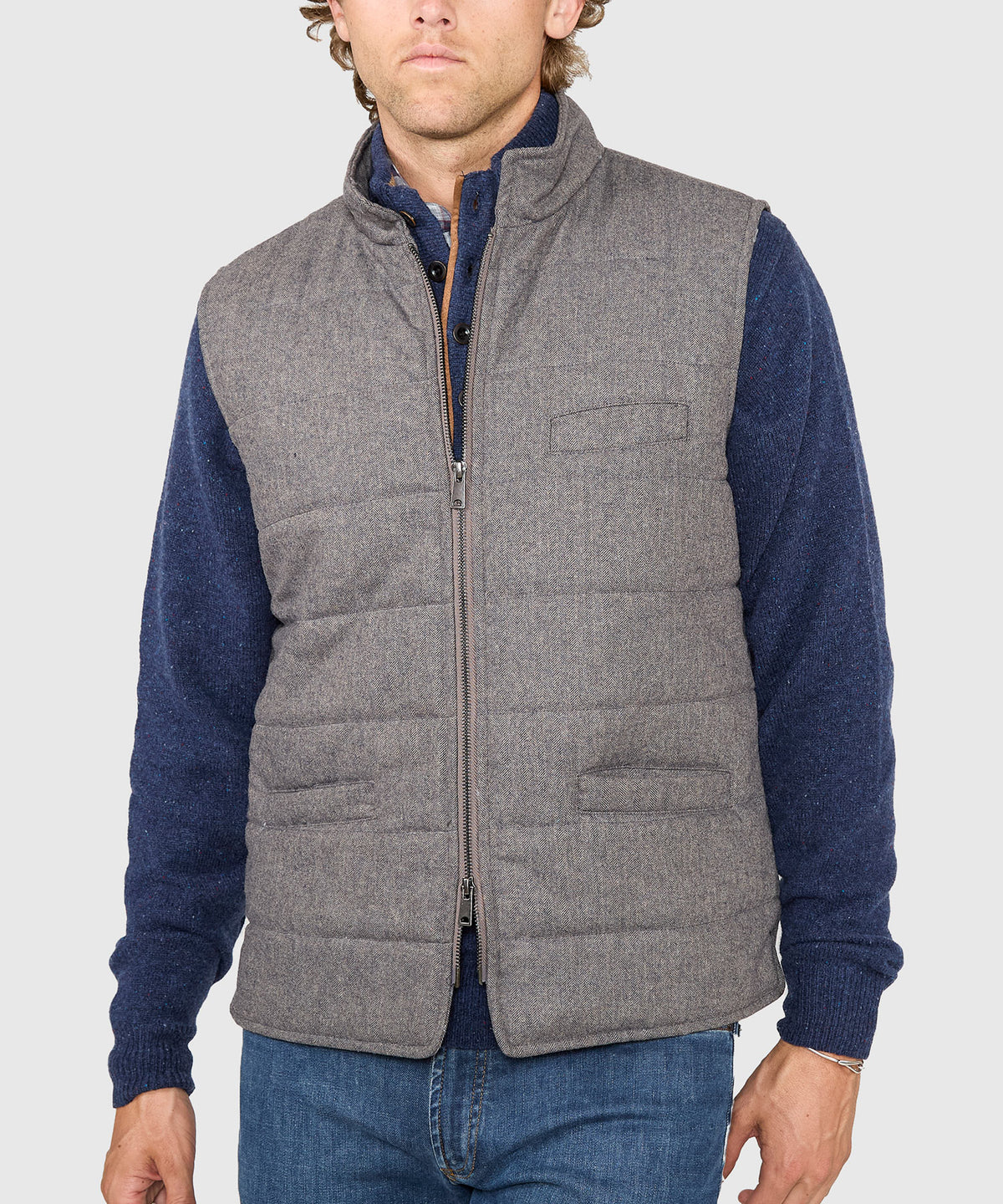 Westport Black Wool Blend Herringbone Commuter Vest, Men's Big & Tall