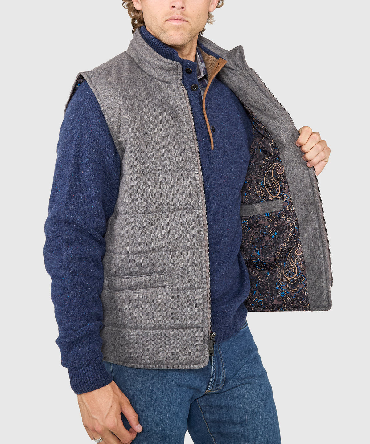 Westport Black Wool Blend Herringbone Commuter Vest, Men's Big & Tall