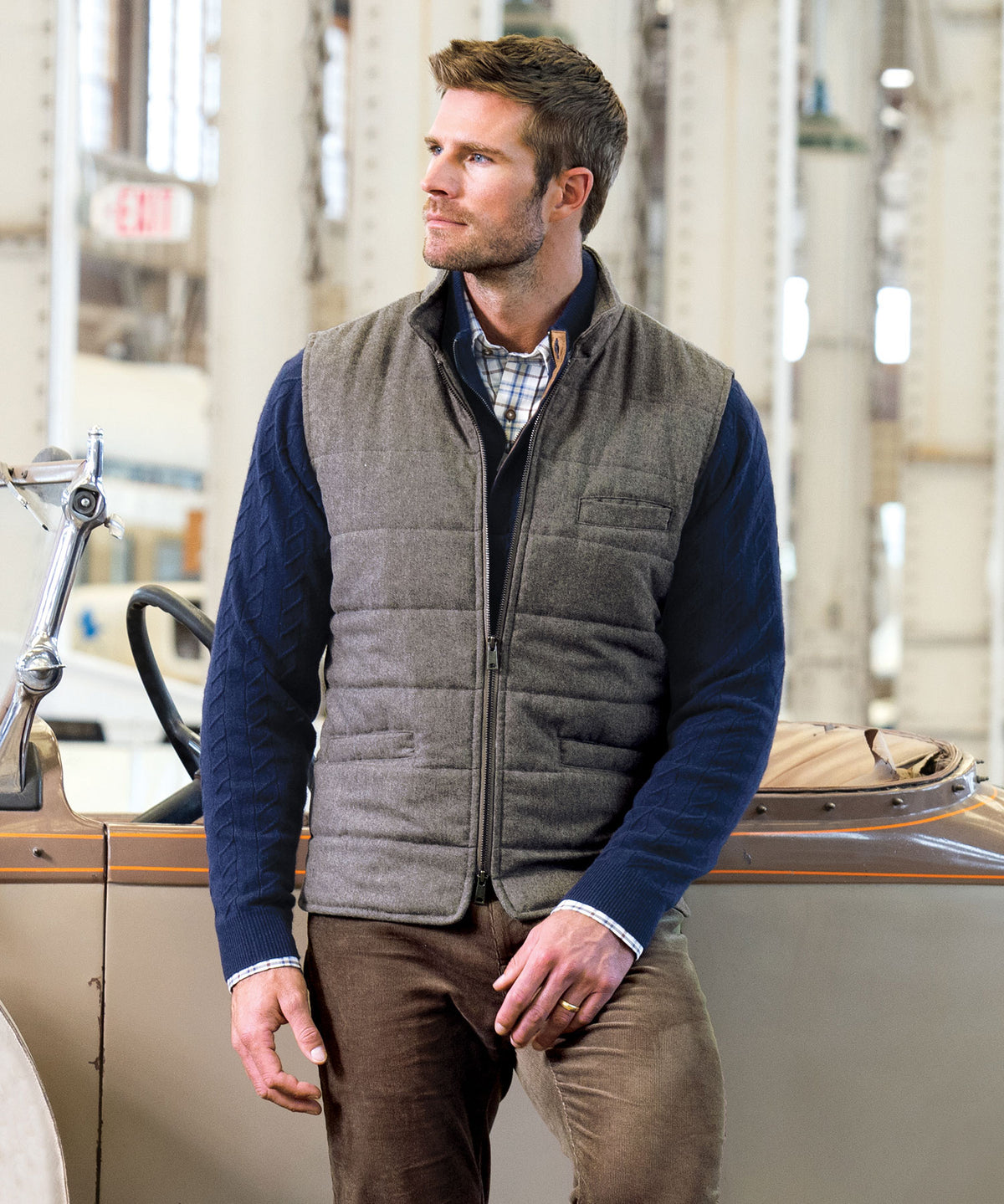 Westport Black Wool Blend Herringbone Commuter Vest, Men's Big & Tall