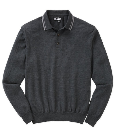 Westport Black Long Sleeve Retro Tipped Merino Polo, Men's Big & Tall