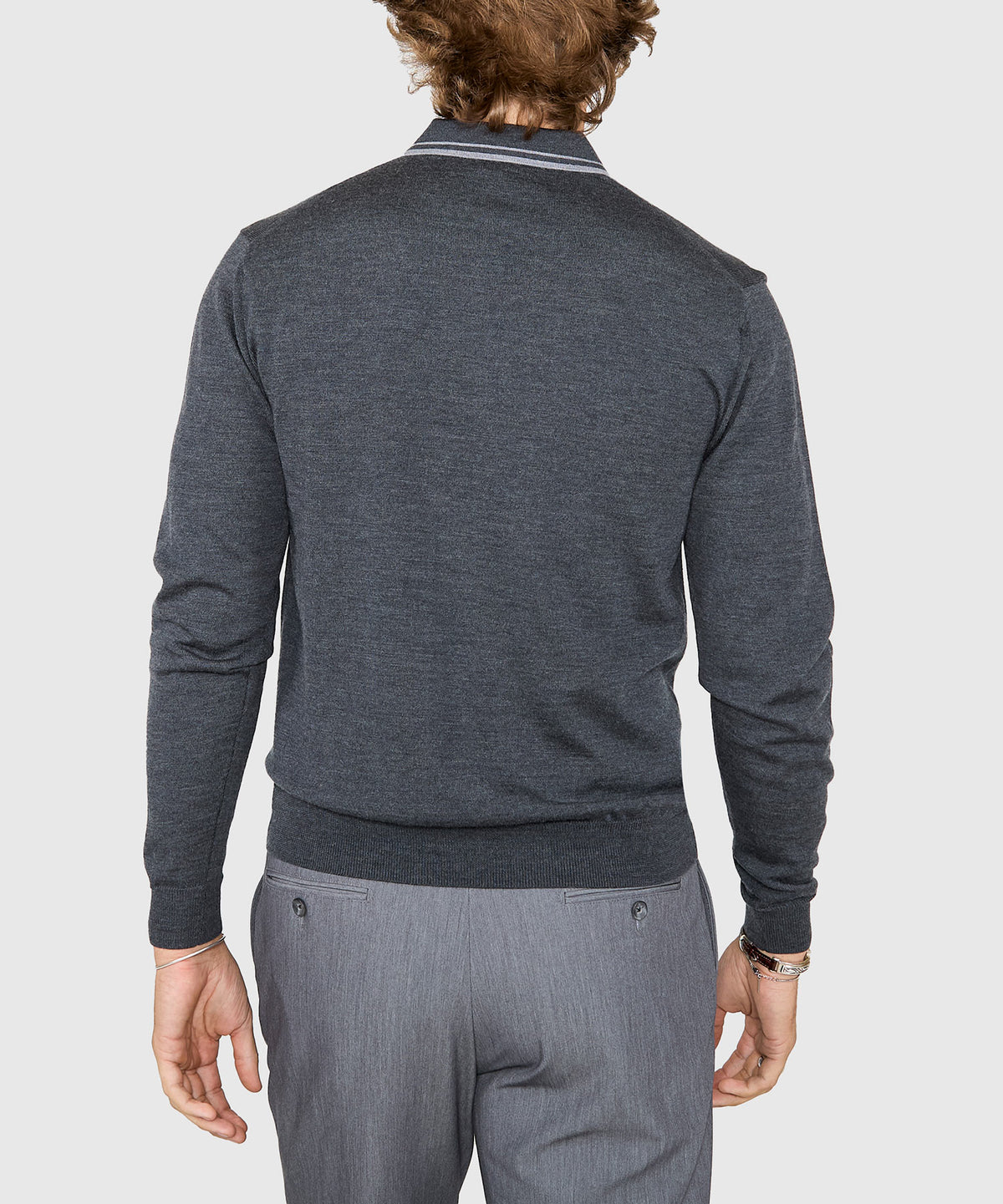 Westport Black Long Sleeve Retro Tipped Merino Polo, Men's Big & Tall