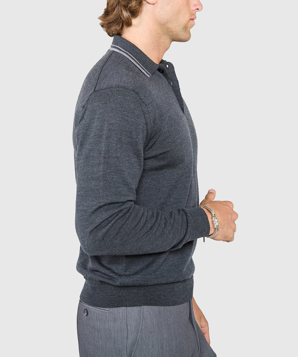 Westport Black Long Sleeve Retro Tipped Merino Polo, Men's Big & Tall