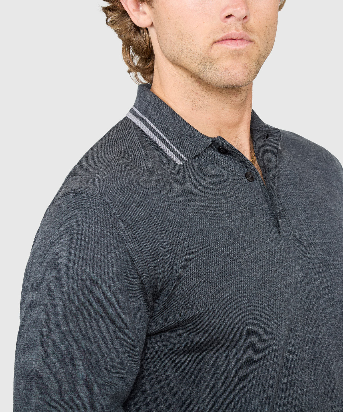 Westport Black Long Sleeve Retro Tipped Merino Polo, Men's Big & Tall