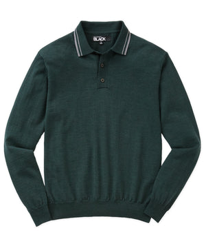 Westport Black Long Sleeve Retro Tipped Merino Polo