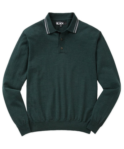 Westport Black Long Sleeve Retro Tipped Merino Polo, Men's Big & Tall