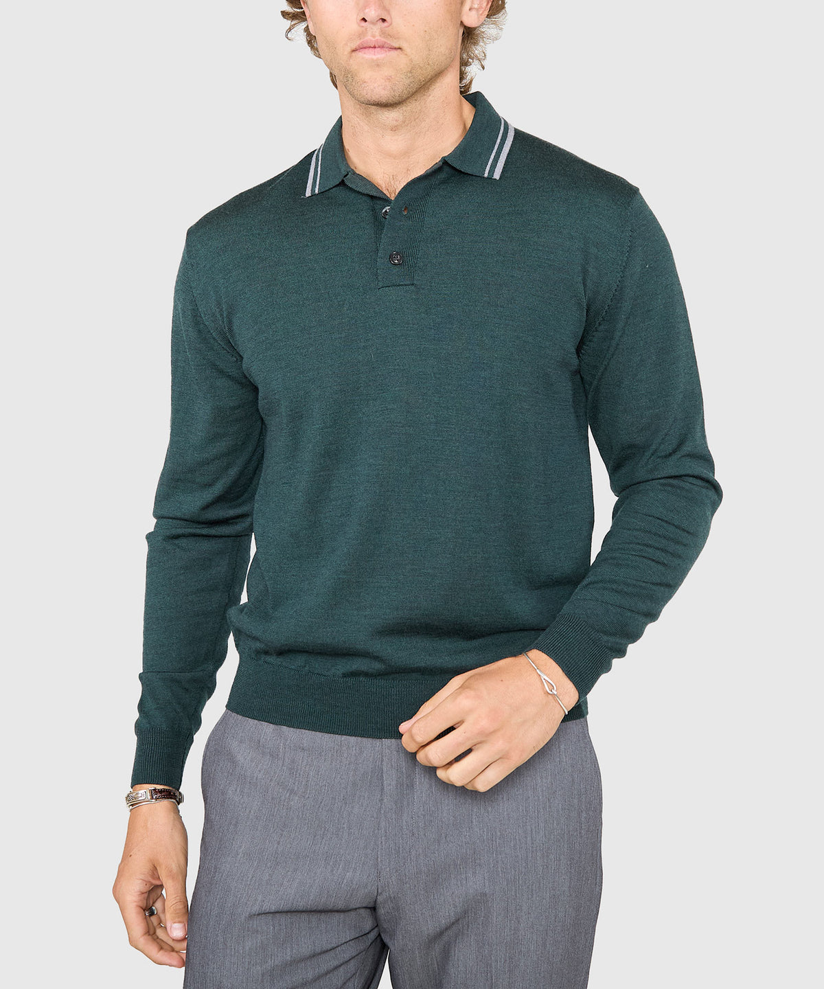 Westport Black Long Sleeve Retro Tipped Merino Polo, Men's Big & Tall