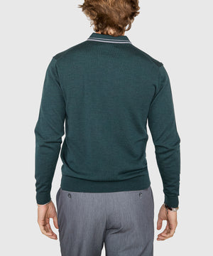 Westport Black Long Sleeve Retro Tipped Merino Polo