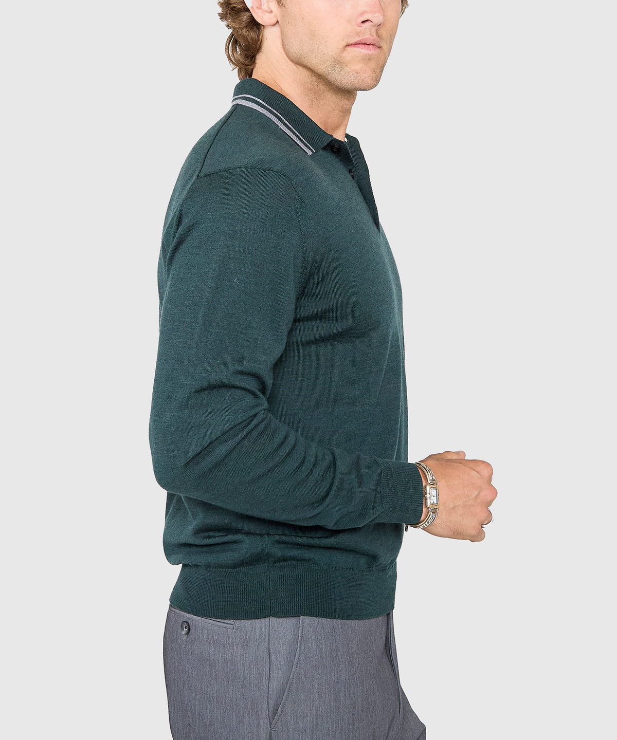Westport Black Long Sleeve Retro Tipped Merino Polo, Men's Big & Tall