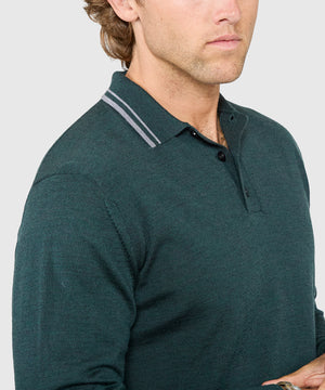 Westport Black Long Sleeve Retro Tipped Merino Polo