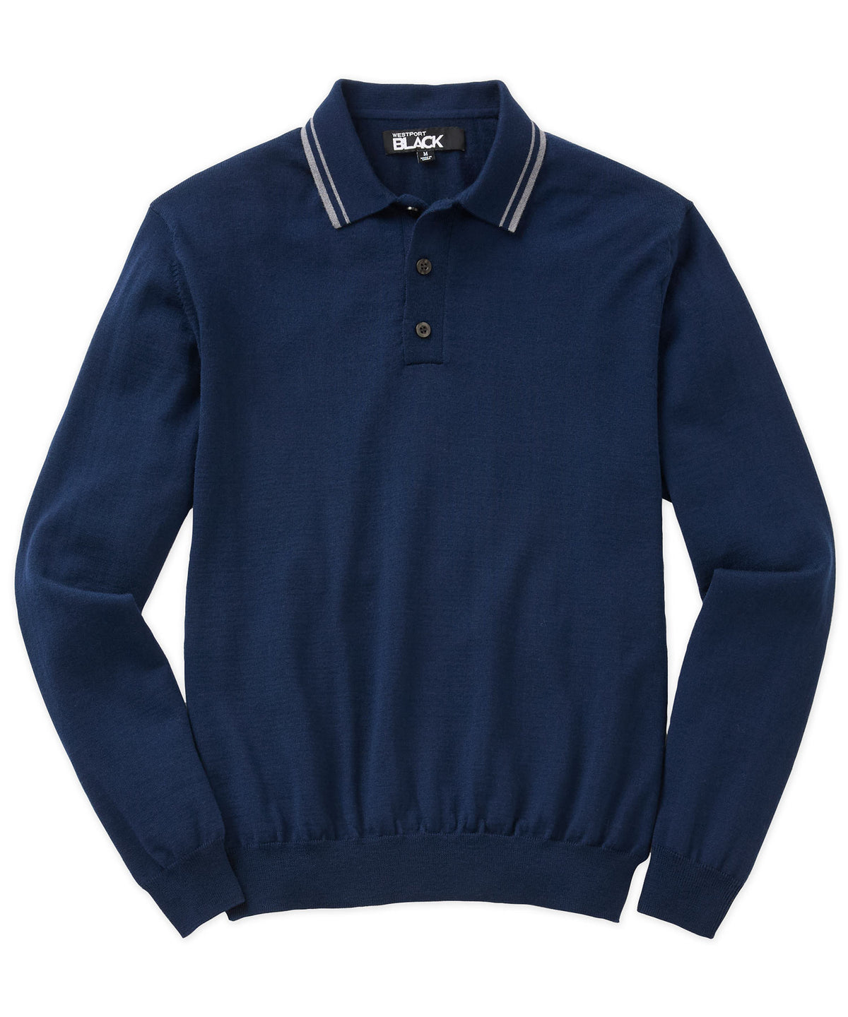 Westport Black Long Sleeve Retro Tipped Merino Polo, Men's Big & Tall