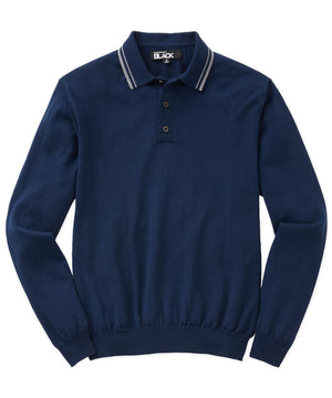 Westport Black Long Sleeve Retro Tipped Merino Polo