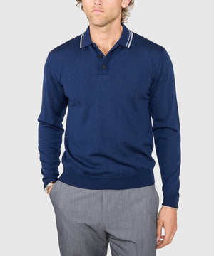 Westport Black Long Sleeve Retro Tipped Merino Polo