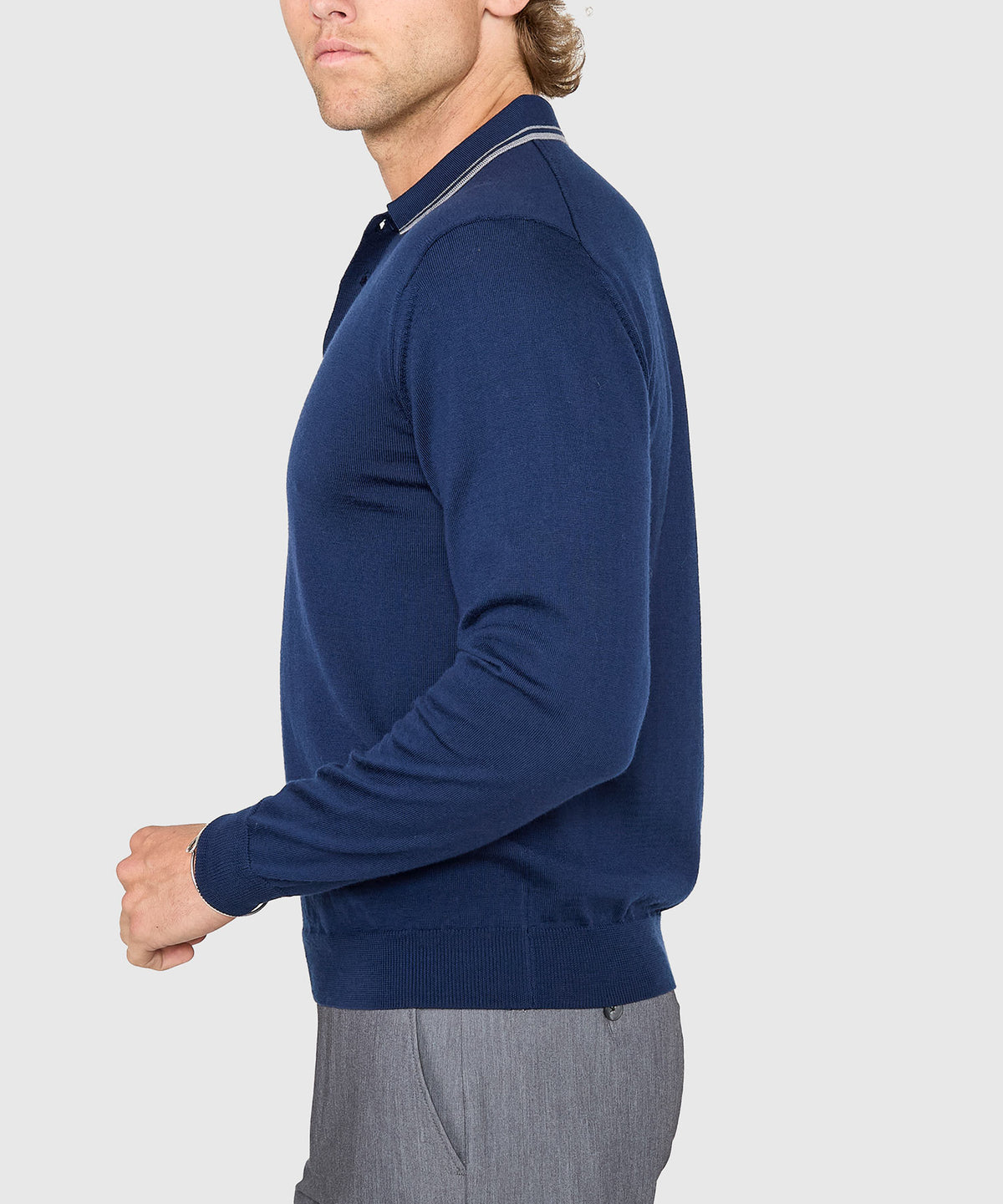 Westport Black Long Sleeve Retro Tipped Merino Polo, Men's Big & Tall