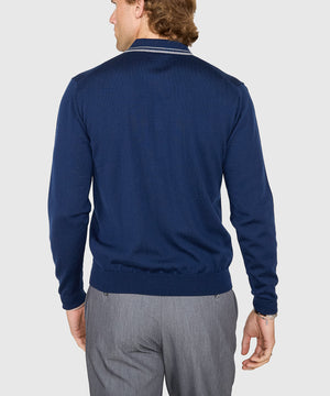 Westport Black Long Sleeve Retro Tipped Merino Polo