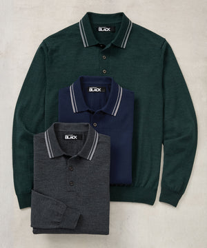 Westport Black Long Sleeve Retro Tipped Merino Polo