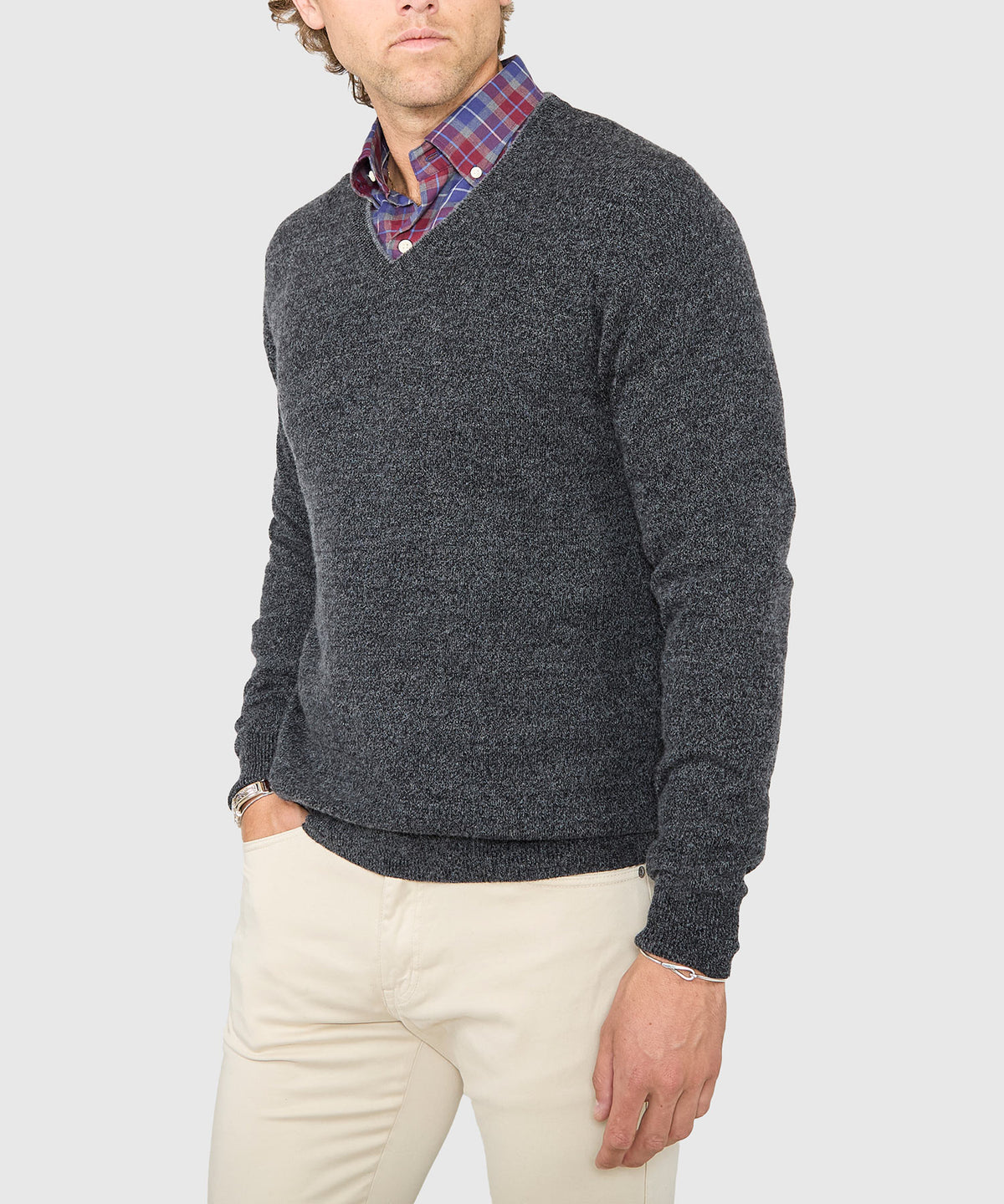 Westport Black Carmichael Cashmere Blend Mouline V-Neck Sweater, Men's Big & Tall