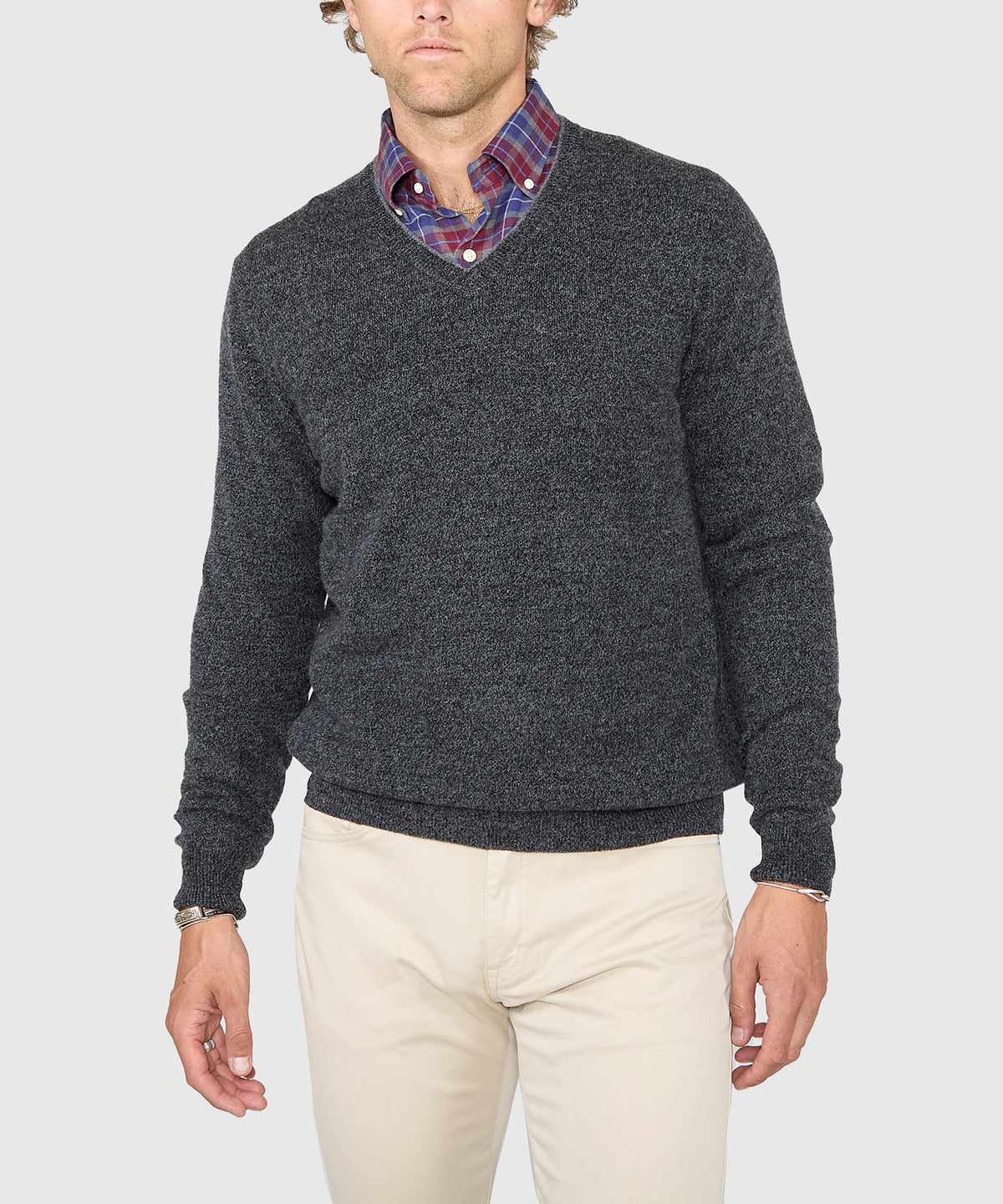 Westport Black Carmichael Cashmere Blend Mouline V-Neck Sweater, Men's Big & Tall
