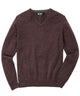 Front view burgundy V-neck cashmere blend sweater with ribbed cuffs and hem - Claret