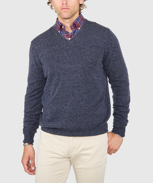 Westport Black Carmichael Cashmere Blend Mouline V-Neck Sweater