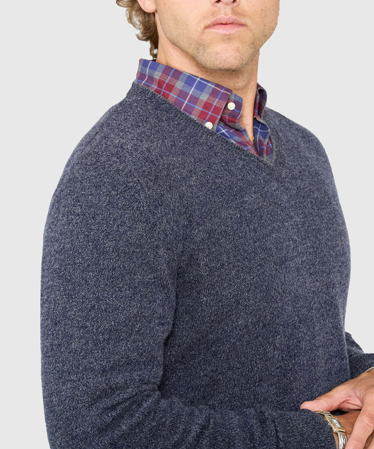 Westport Black Carmichael Cashmere Blend Mouline V-Neck Sweater, Men's Big & Tall
