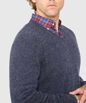 Westport Black Carmichael Cashmere Blend Mouline V-Neck Sweater