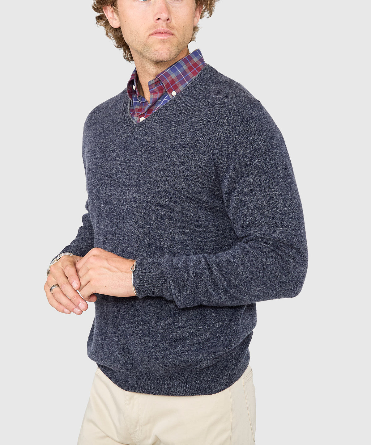 Westport Black Carmichael Cashmere Blend Mouline V-Neck Sweater, Men's Big & Tall