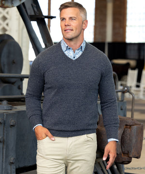 Westport Black Carmichael Cashmere Blend Mouline V-Neck Sweater