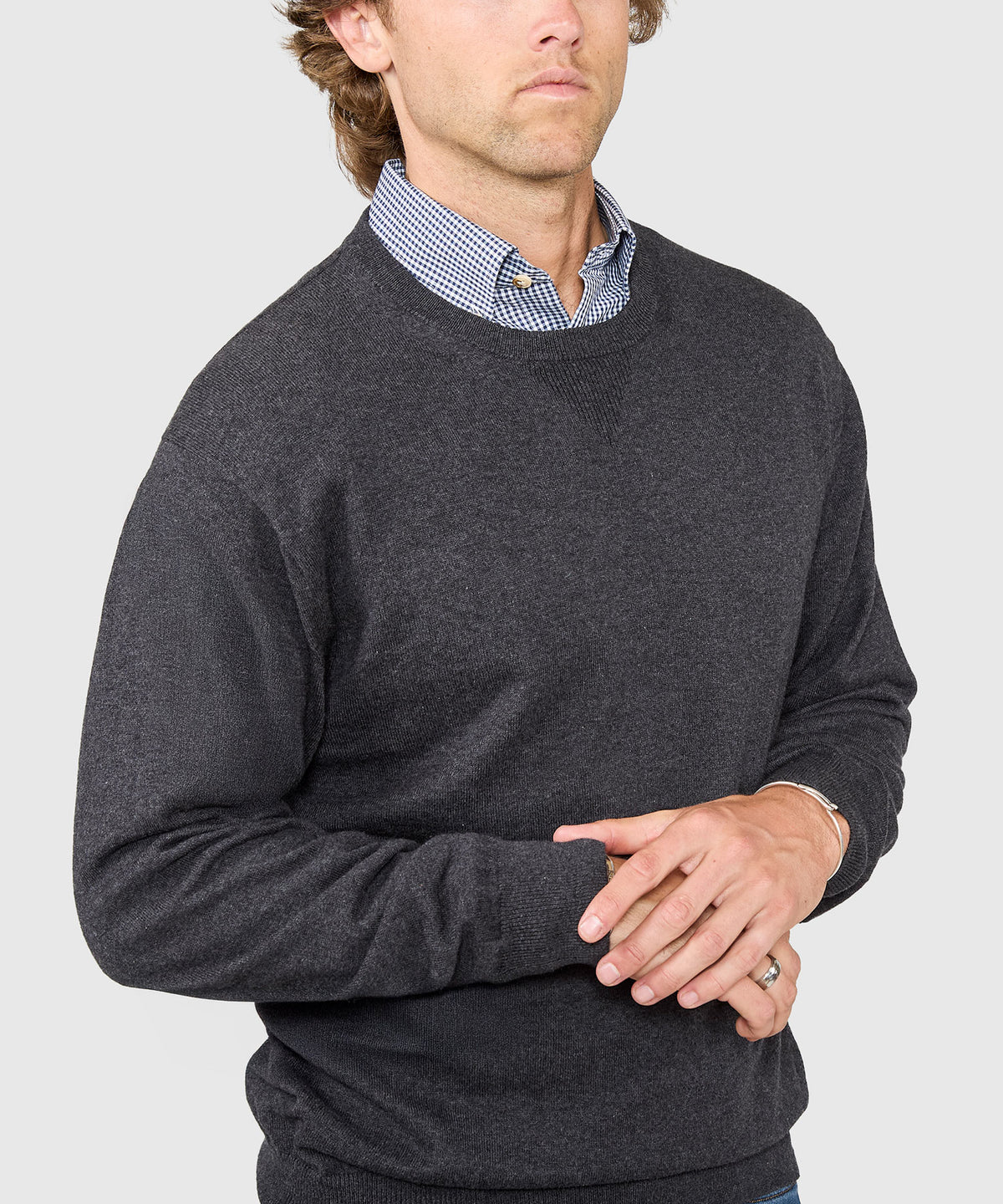 Westport Lifestyle Iconic Keyhole Cotton Cashmere Crew Neck Sweater, Men's Big & Tall