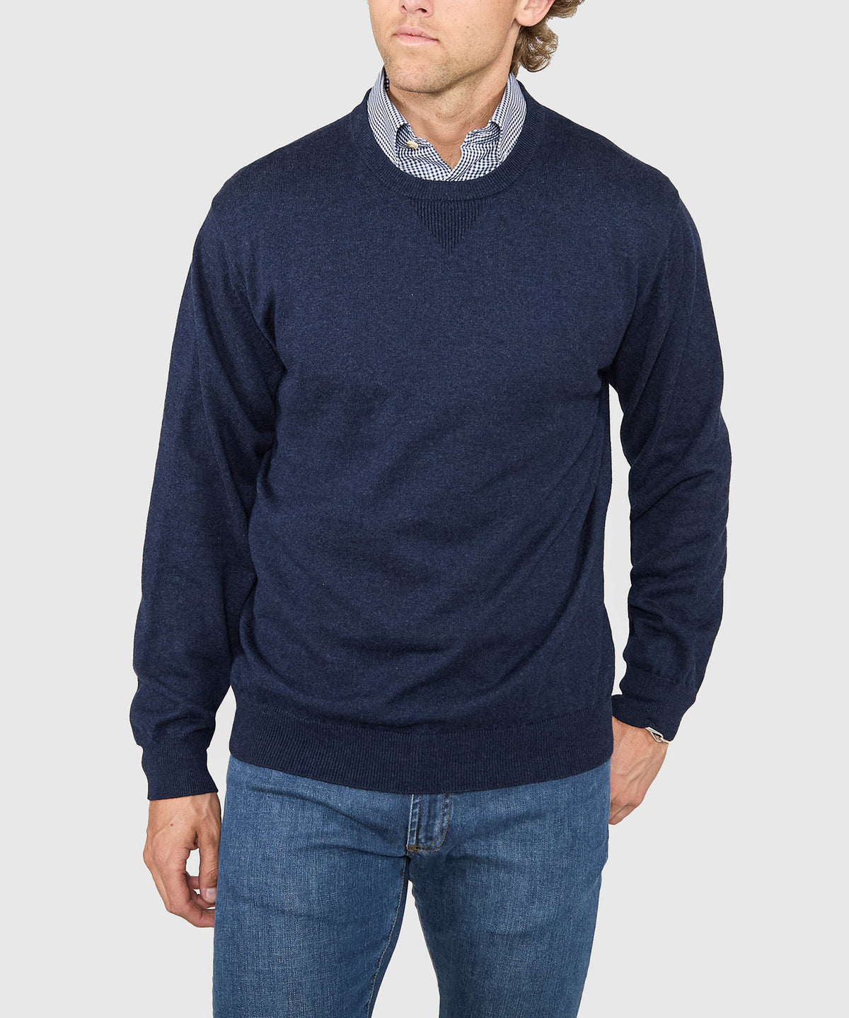 Westport Lifestyle Iconic Keyhole Cotton Cashmere Crew Neck Sweater, Men's Big & Tall