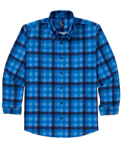 Westport No-Tuck Long Sleeve Button Down Collar Plaid Stretch Performance Sport Shirt, Men's Big & Tall