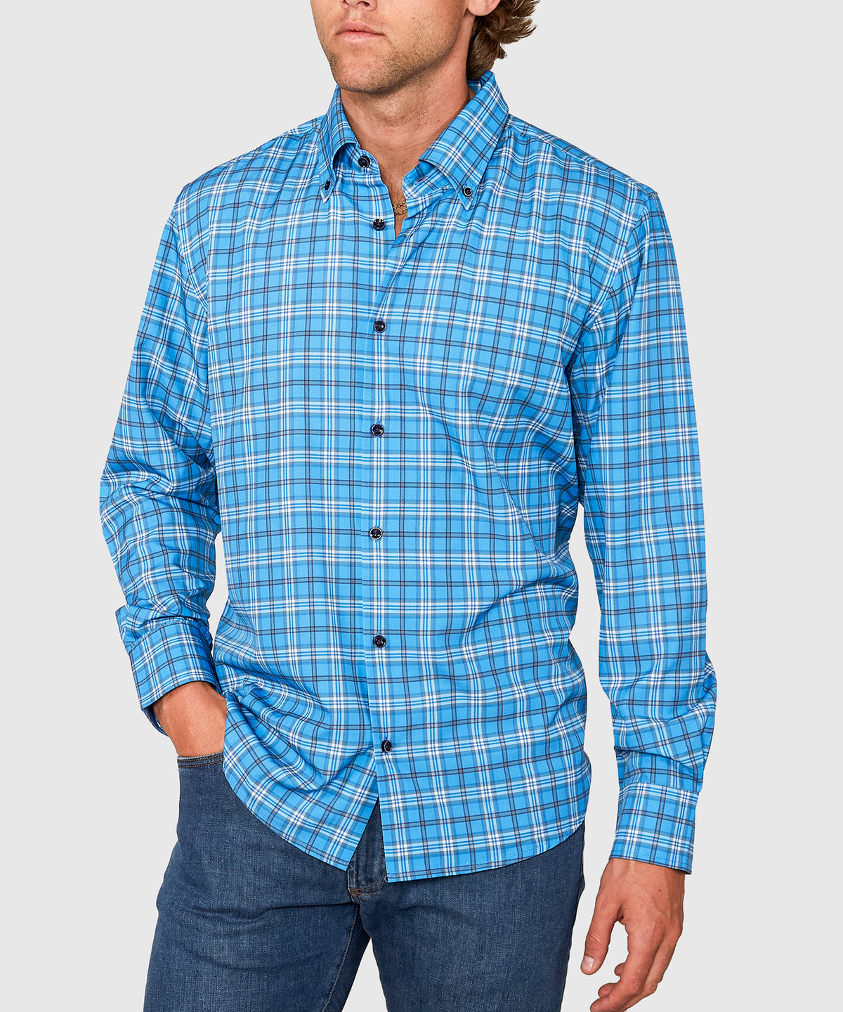 Westport No-Tuck Long Sleeve Button Down Collar Plaid Stretch Performance Sport Shirt, Men's Big & Tall