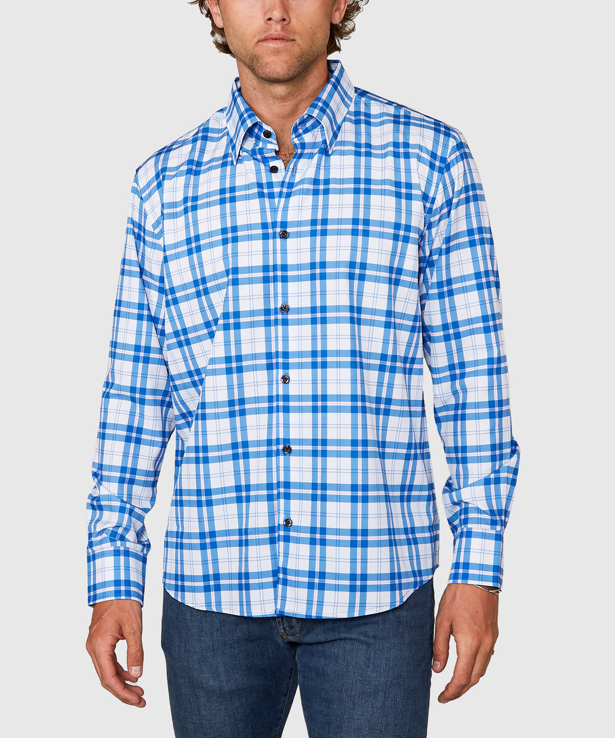 Westport No-Tuck Long Sleeve Button Under Collar Plaid Stretch Performance Sport Shirt, Men's Big & Tall