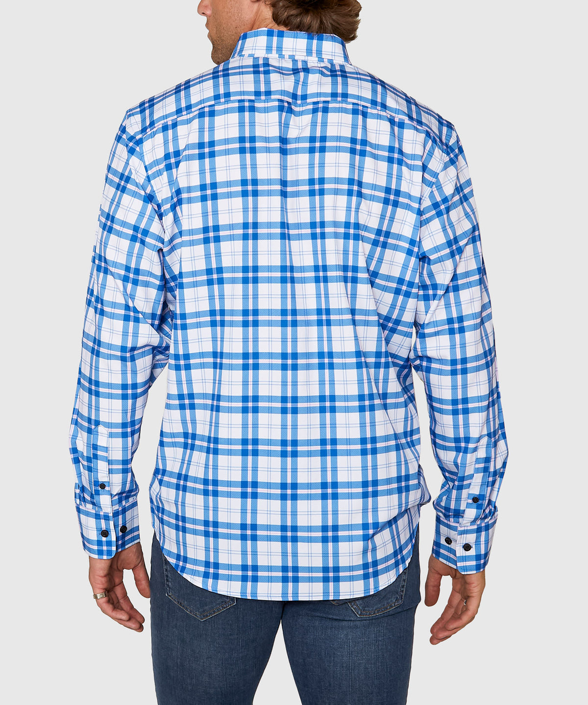 Westport No-Tuck Long Sleeve Button Under Collar Plaid Stretch Performance Sport Shirt, Men's Big & Tall