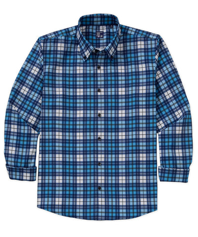 Westport No-Tuck Long Sleeve Button Down Collar Plaid Stretch Performance Sport Shirt, Men's Big & Tall
