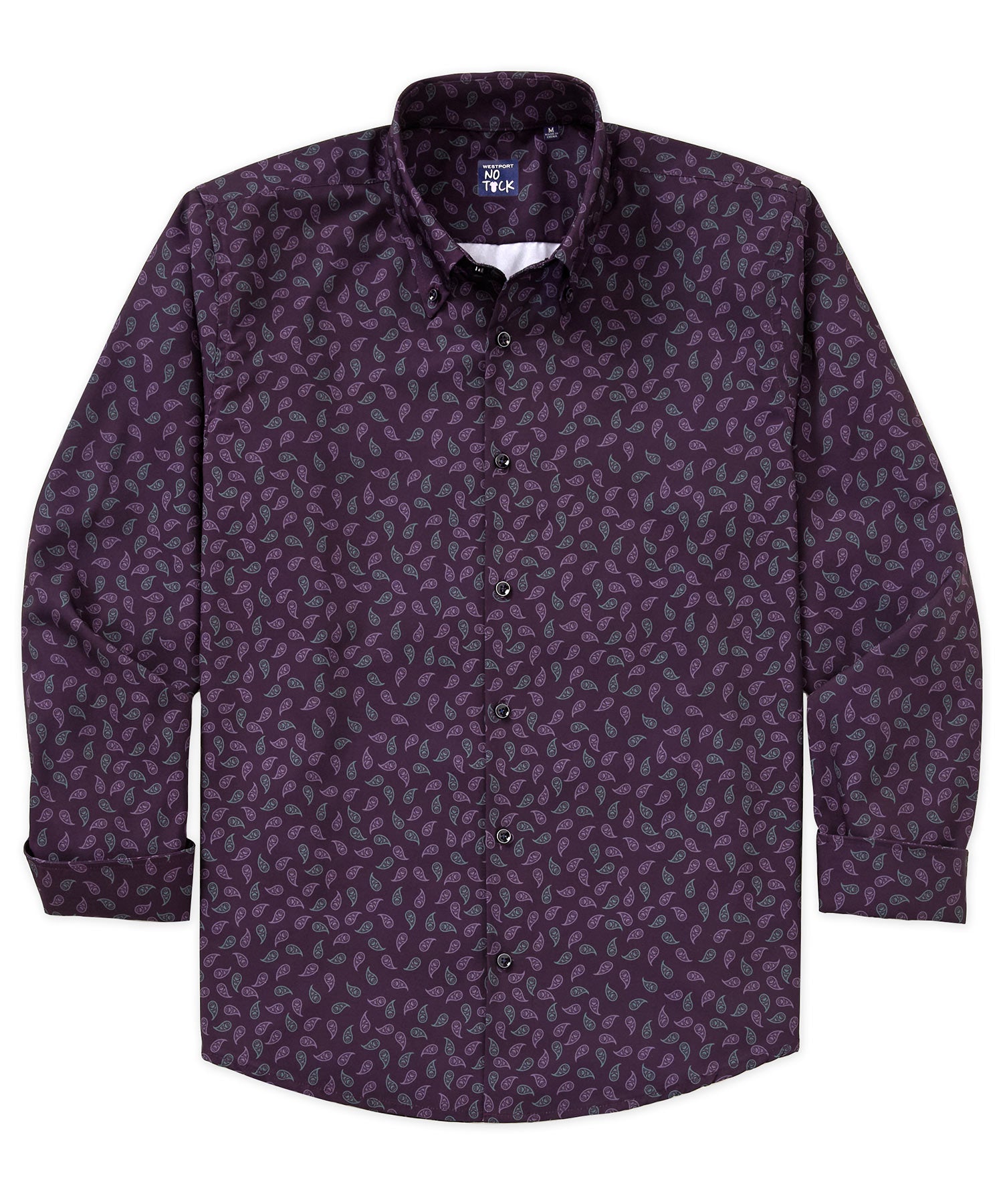 Westport No-Tuck Long Sleeve Button Down Collar Paisley Print Stretch Performance Sport Shirt
